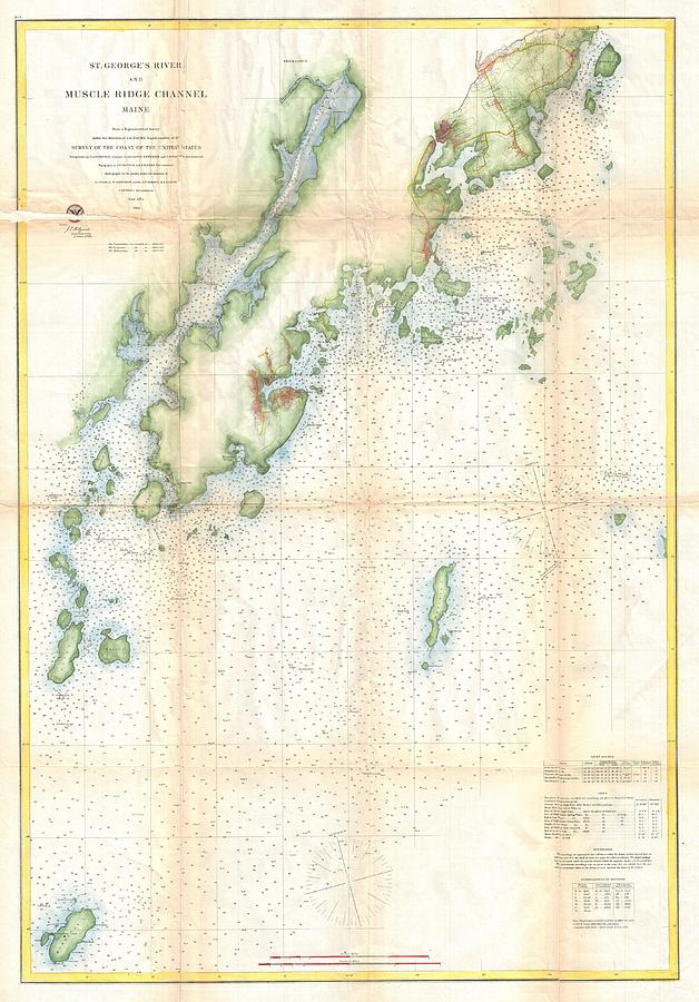1864 US Coast Survey Map or Chart of St Georges River and Muscle Ridge Channel Maine Photograph by Paul Fearn