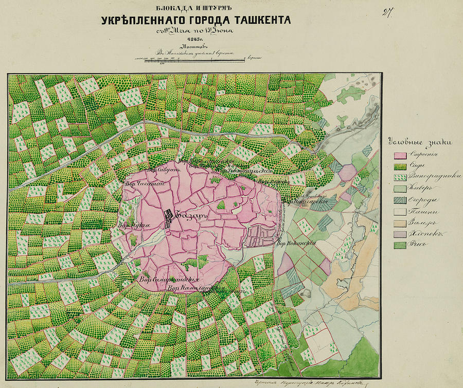 1865 Birdview Map of Taskent Uzbekistan Painting by Celestial Images