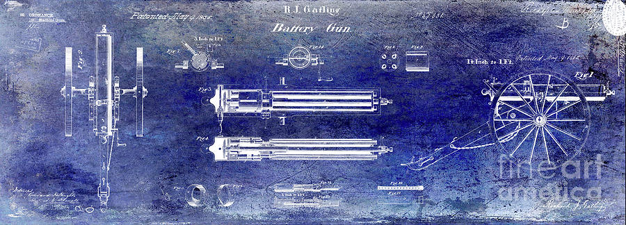 Machine Gun Digital Art - 1865 Gatling Gun Patent by Jon Neidert