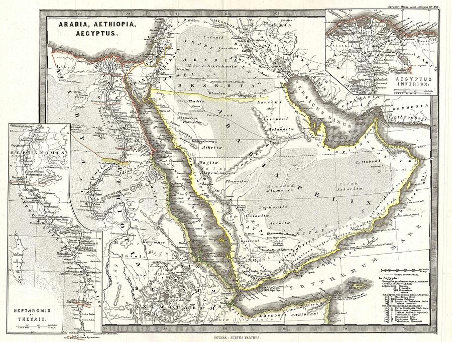 1865 Map of Arabia and Egypt in Antiquity Painting by Celestial Images