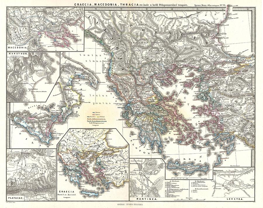 Abstract Photograph - 1865 Spruner Map of Greece, Macedonia and Thrace before the Peloponnesian War by Paul Fearn