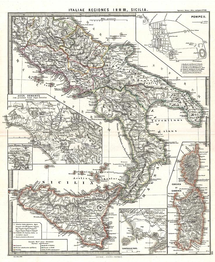 1865 Spruner Map of Southern Italy and Sicily Photograph by Paul Fearn