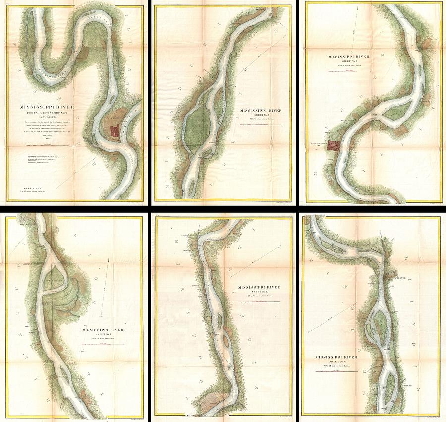 1865 US Coast Survey Map of the Mississippi River from Cairo IL to St Marys MO  Photograph by Paul Fearn