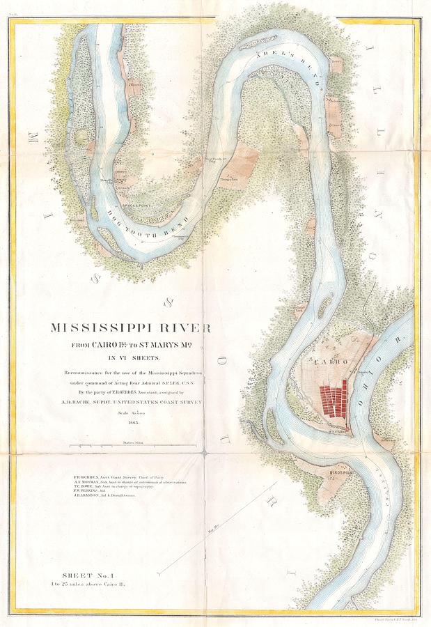 1865 USCS Map of the Mississippi River From Cairo Illinois to St Marys Missouri  Photograph by Paul Fearn