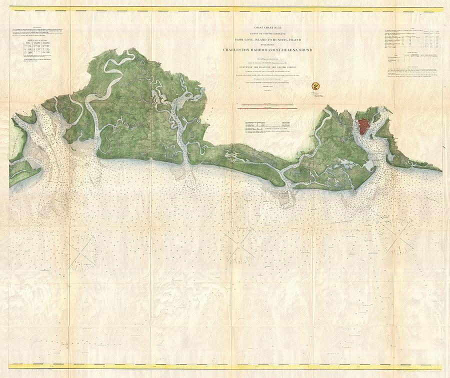 1866 US Coast Survey Chart of the South Carolina Coast Charleston to St Helena Bay Photograph by Paul Fearn