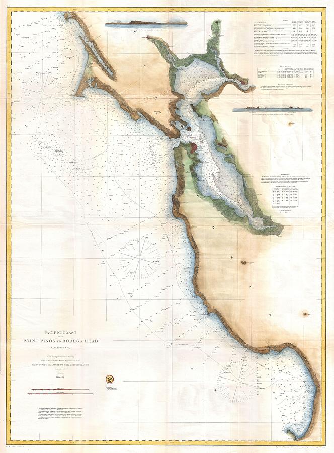 1866 U.S. Coast Survey Chart or Map of San Francisco Bay Photograph by Paul Fearn