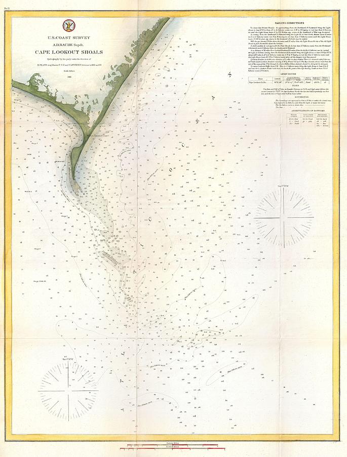1866 US Coast Survey Map of Cape Lookout North Carolina Photograph by Paul Fearn