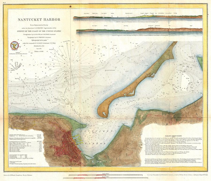 1866 US Coast Survey Map of Nantucket Harbor Nantucket Photograph by Paul Fearn