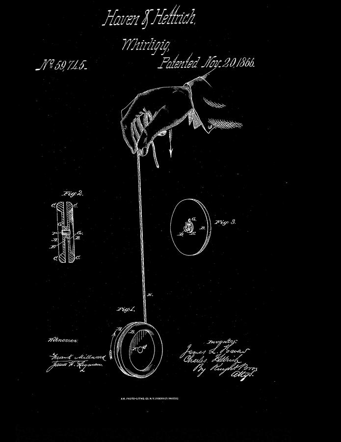 1866 Whirligig Patent Drawing Drawing by Steve Kearns
