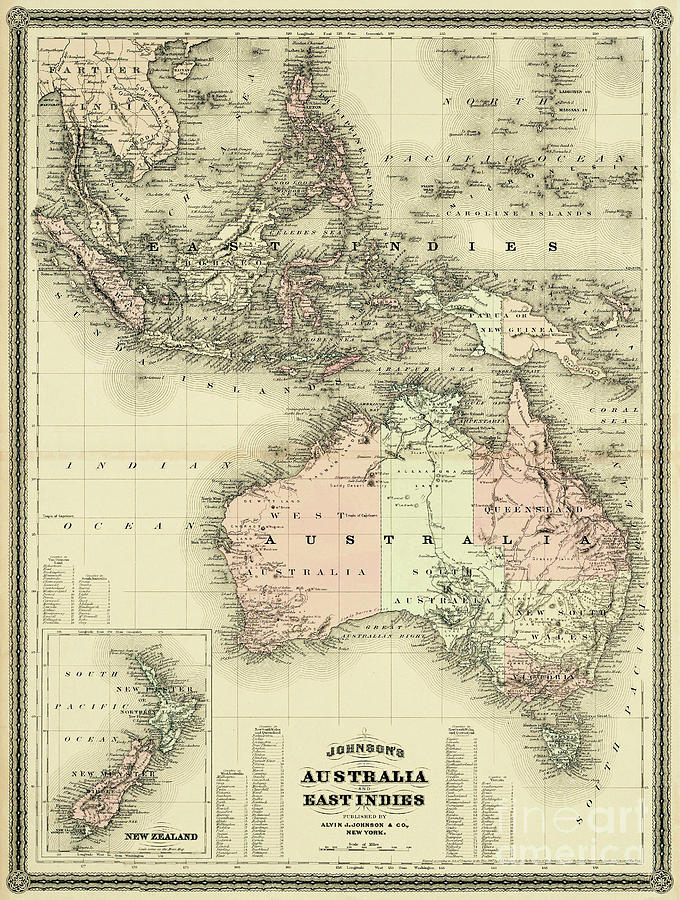 Vintage Mixed Media - 1867 Australia and East Indies Vintage Map by Vintage Treasure