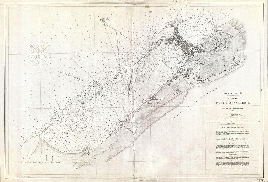 1867 Depot de la Marine Nautical Chart or Map of Alexandria Egypt  Photograph by Paul Fearn