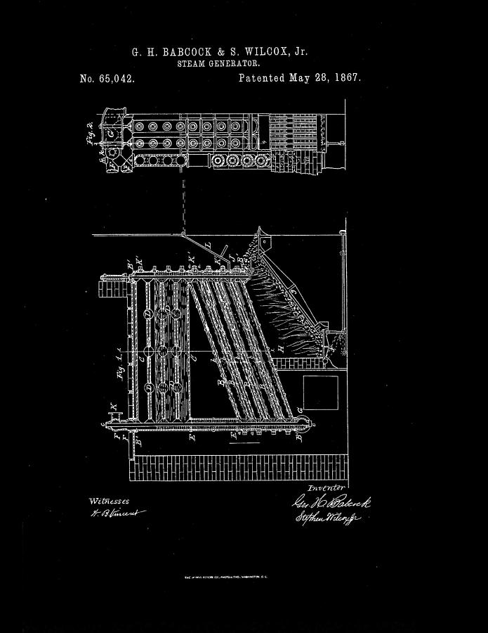 1867 Steam Generator Patent Drawing Drawing by Steve Kearns