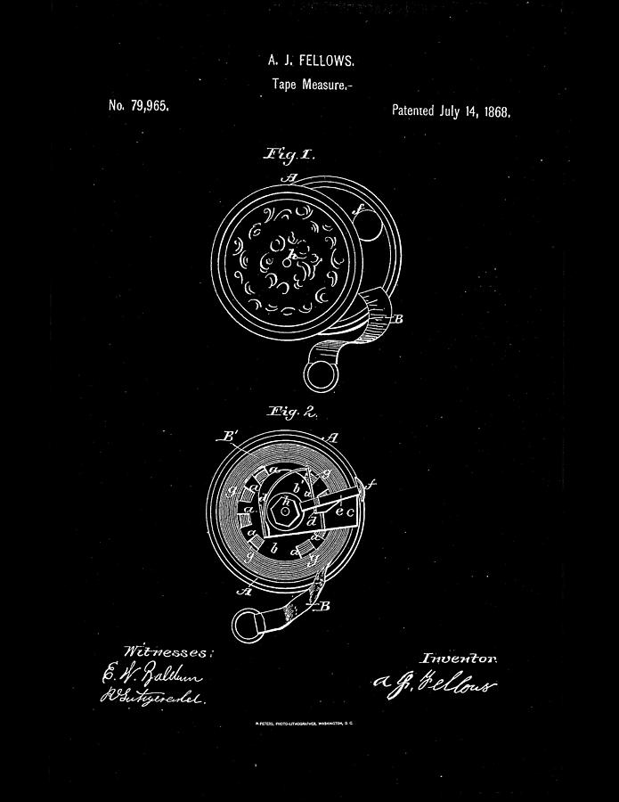 1868 Tape Measure Patent Drawing Drawing by Steve Kearns