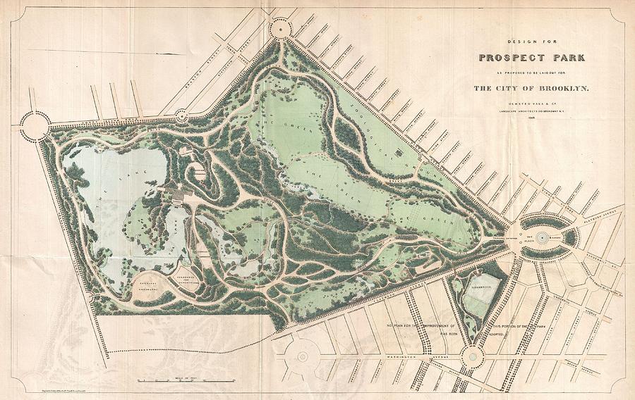 1868 Vaux and Olmstead Map of Prospect Park Brooklyn New York Photograph by Paul Fearn