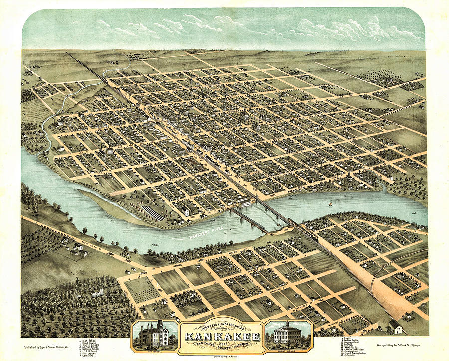 1869 Map Of Kankakee Photograph By Stephen Stookey Pixels   1869 Map Of Kankakee Stephen Stookey 