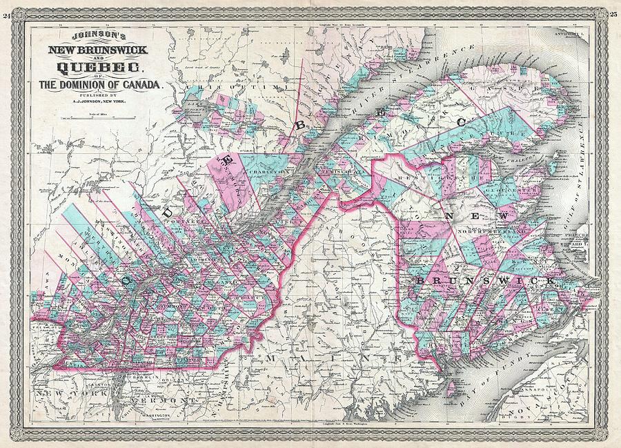 1870 Johnson Map of Quebec Canada Photograph by Paul Fearn - Fine Art