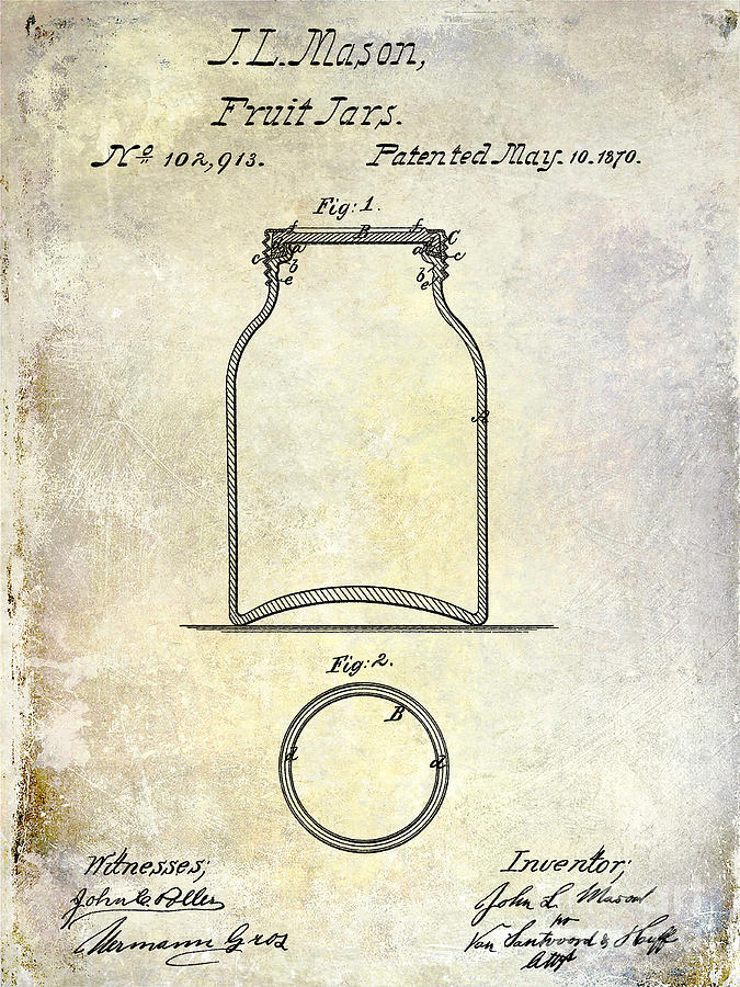 Jar Photograph - 1870 Mason Jar Patent by Jon Neidert