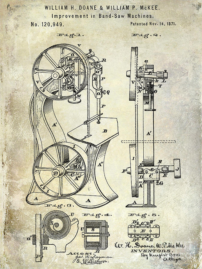 1871 Bandsaw Patent Photograph by Jon Neidert