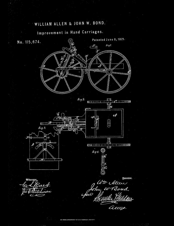 1871 Hand Carriage Patent Drawing Drawing by Steve Kearns