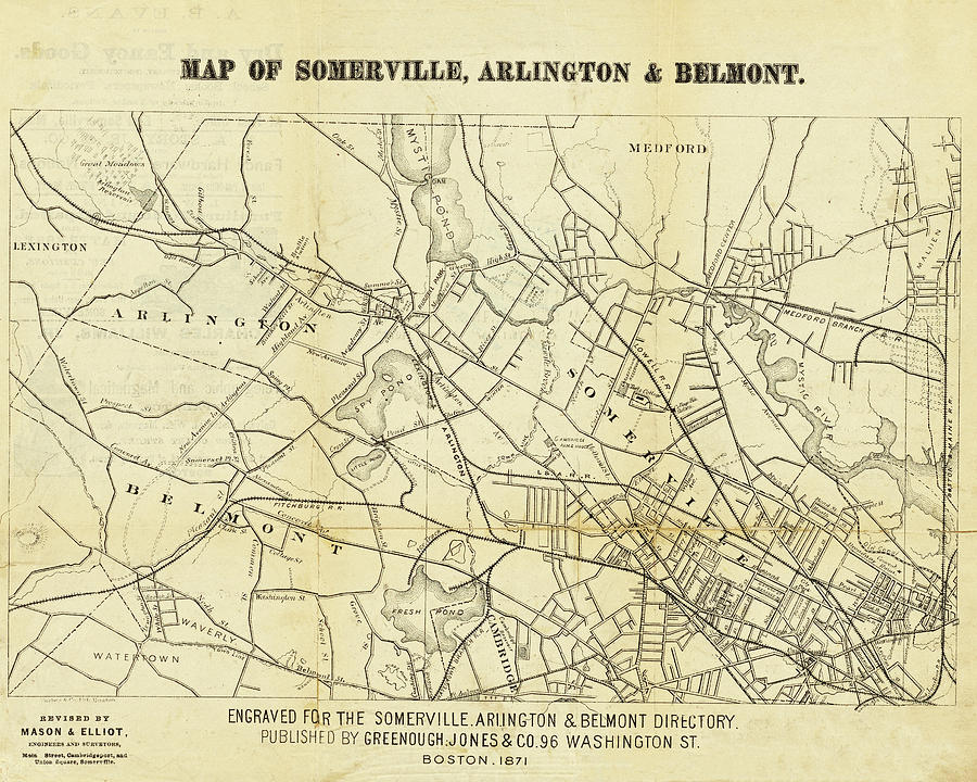 1871 Somerville Arlington and Belmont Map Digital Art by Toby McGuire