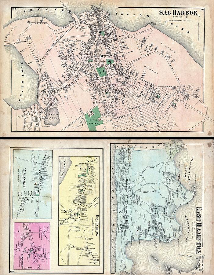 1873 Beers Map of East Hampton and Sag Harbor Long Island New York Photograph by Paul Fearn