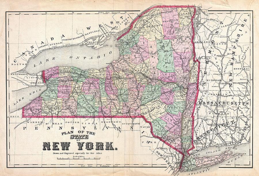 1873 Beers Map of New York State  Photograph by Paul Fearn