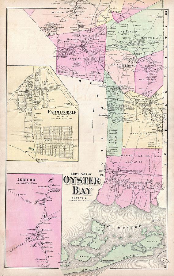 1873 Beers Map of Oyster Bay Queens New York City  Photograph by Paul Fearn