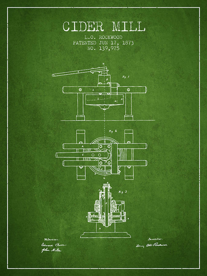 Juice Digital Art - 1873 Cider Mill Patent - Green by Aged Pixel
