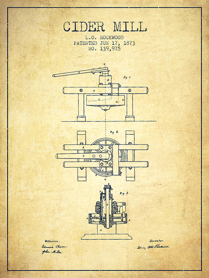 Juice Digital Art - 1873 Cider Mill Patent - Vintage by Aged Pixel