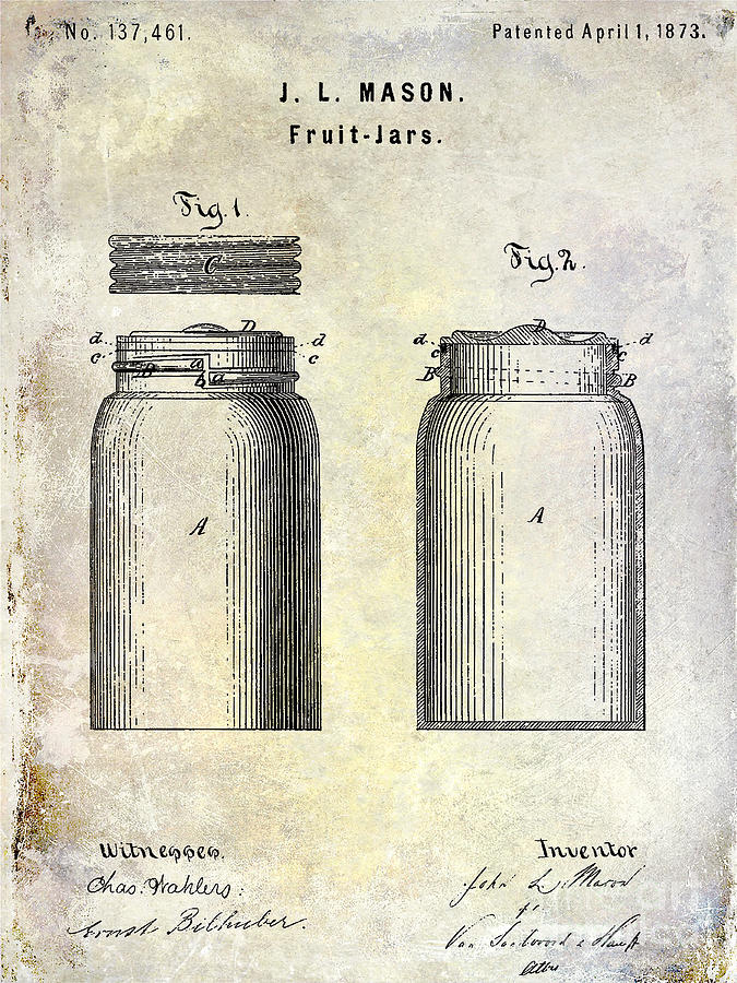 1873 Mason Jar Patent Photograph by Jon Neidert