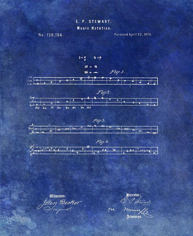 Musician Drawing - 1873 Musical Notation Patent by Dan Sproul Musician Drawing - 1873 Musical Notation Patent by Dan Sproul