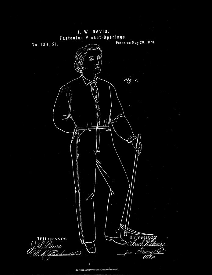 1873 Pocket Fastenings Patent Drawing  Drawing by Steve Kearns