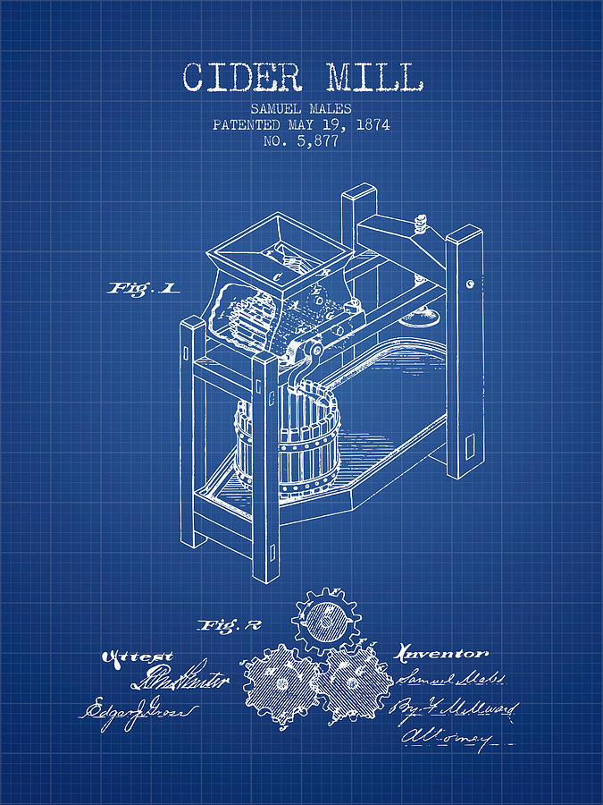 Juice Digital Art - 1874 Cider Mill Patent - Blueprint 02 by Aged Pixel