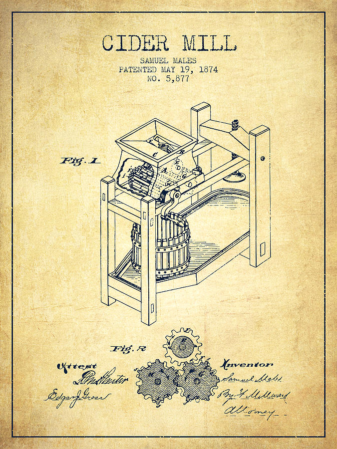 Juice Digital Art - 1874 Cider Mill Patent - Vintage 02 by Aged Pixel