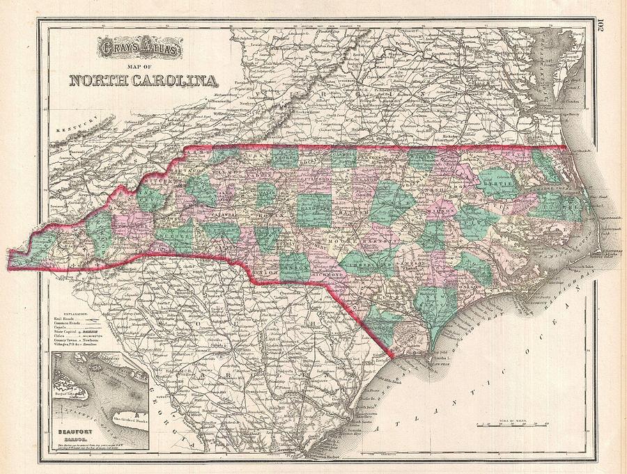 1874 Gray Map of North Carolina  Photograph by Paul Fearn