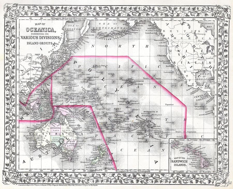 1874 Mitchell Map of Australia Polynesia and Hawaii Photograph by Paul Fearn