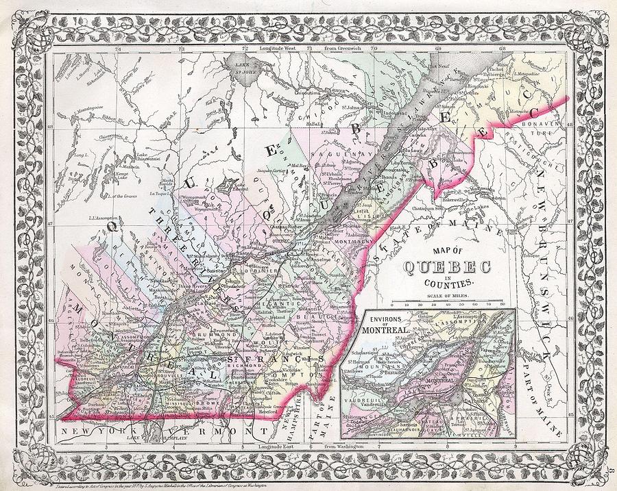 1874 Mitchell Map of Quebec Canada  Photograph by Paul Fearn