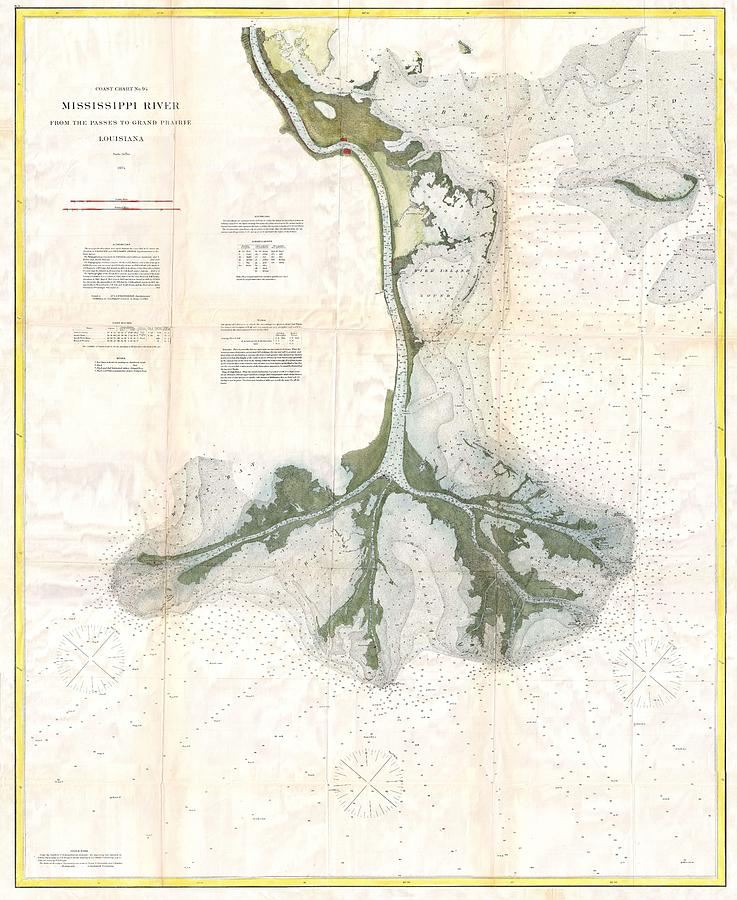 1874 US Coast Survey Map of the Mississippi Delta  Photograph by Paul Fearn