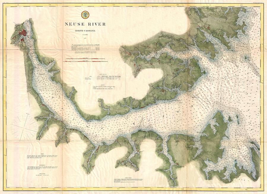 1874 US Coast Survey Map of the Neuse River North Carolina   Photograph by Paul Fearn
