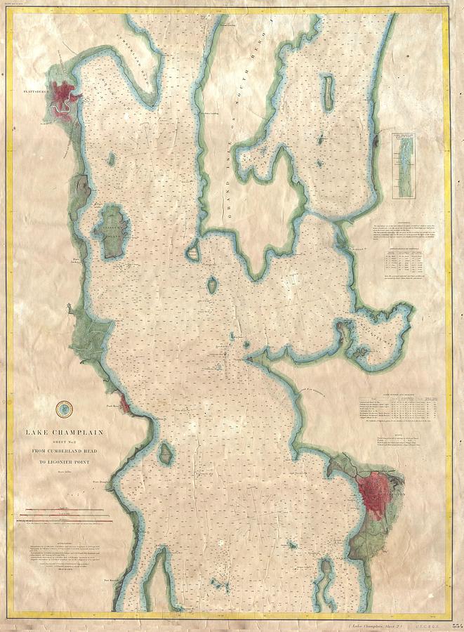 1874 USCS Map or Chart of Lake Champlain  Burlington VT   Photograph by Paul Fearn