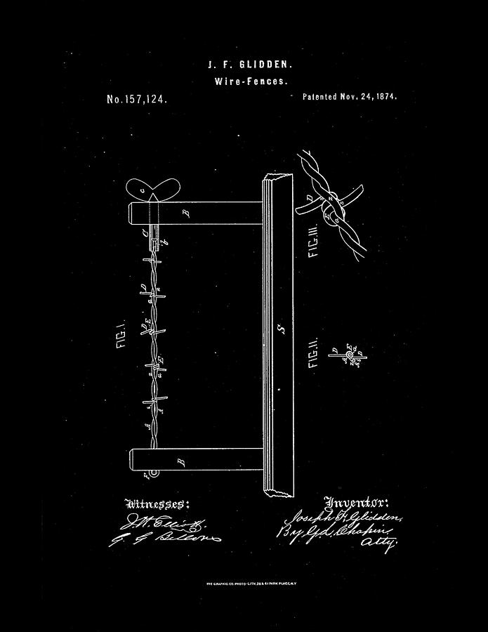 1874 Wire Fence Patent Drawing Drawing by Steve Kearns