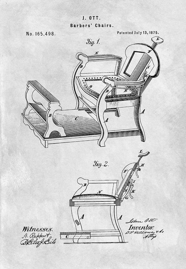 1875 Barber Chair Patent Illustration Drawing by Dan Sproul