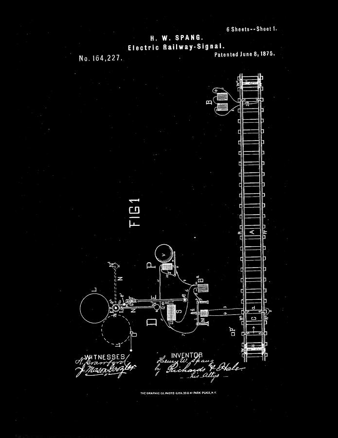 1875 Electric Railway Signal Patent Drawing Drawing by Steve Kearns