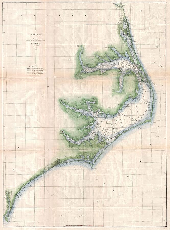 1875 US Coast Survey Chart or Map of the Carolina Coast Photograph by Paul Fearn