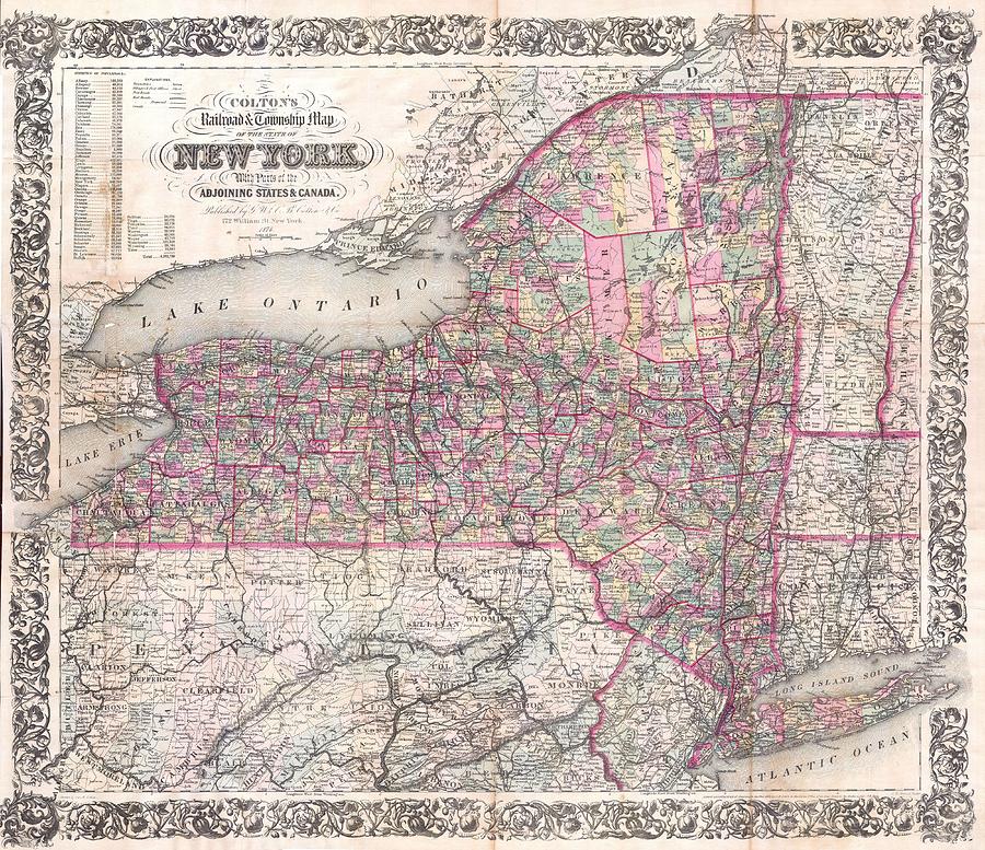 1876 Colton Railroad Pocket Map of New York State Photograph by Paul Fearn