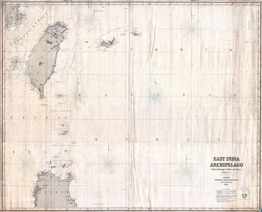 1876 Imray Blue back Nautical Chart or Map of Taiwan Formosa China  Photograph by Paul Fearn