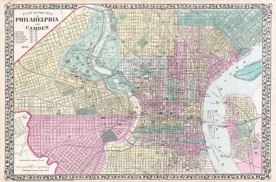 1876 Mitchell Map of Philadelphia Pennsylvania Photograph by Paul Fearn