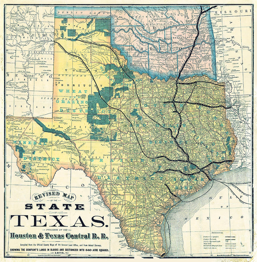 Texas Map Photograph - 1876 Texas Railroad Map by Jon Neidert