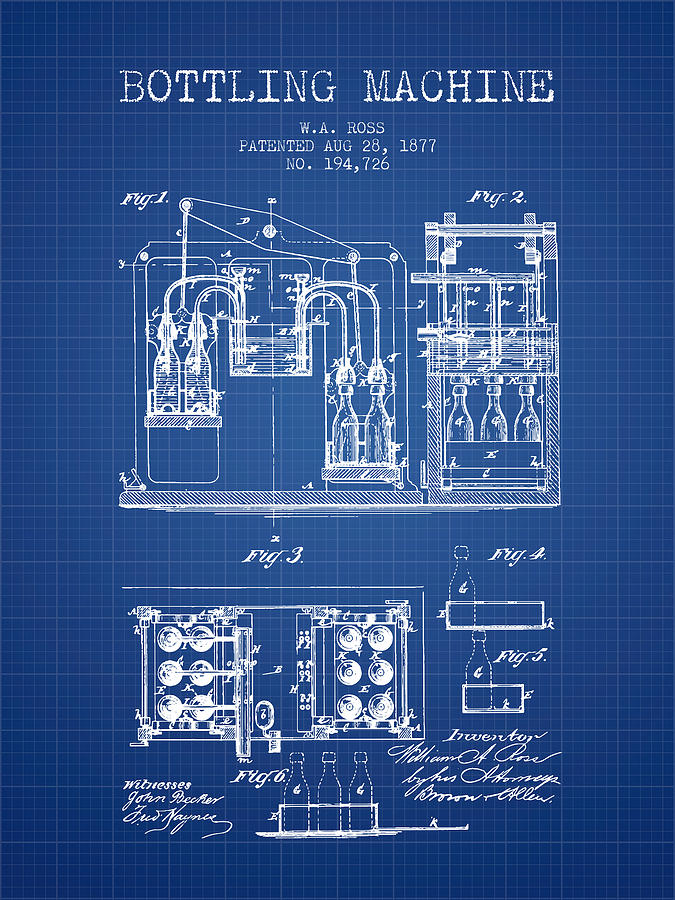 1877 Bottling Machine Patent - Blueprint Digital Art