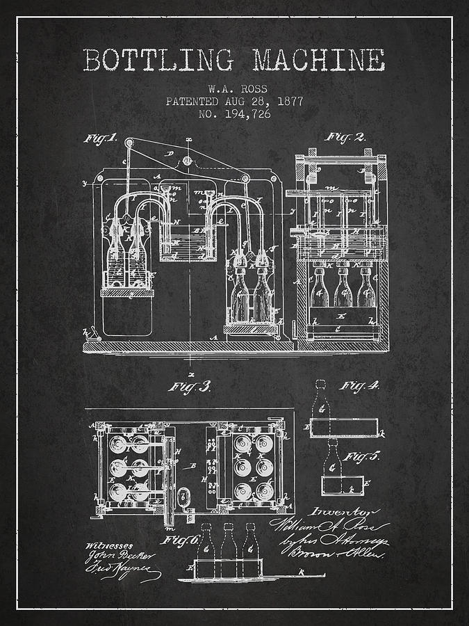 1877 Bottling Machine Patent - Charcoal Digital Art